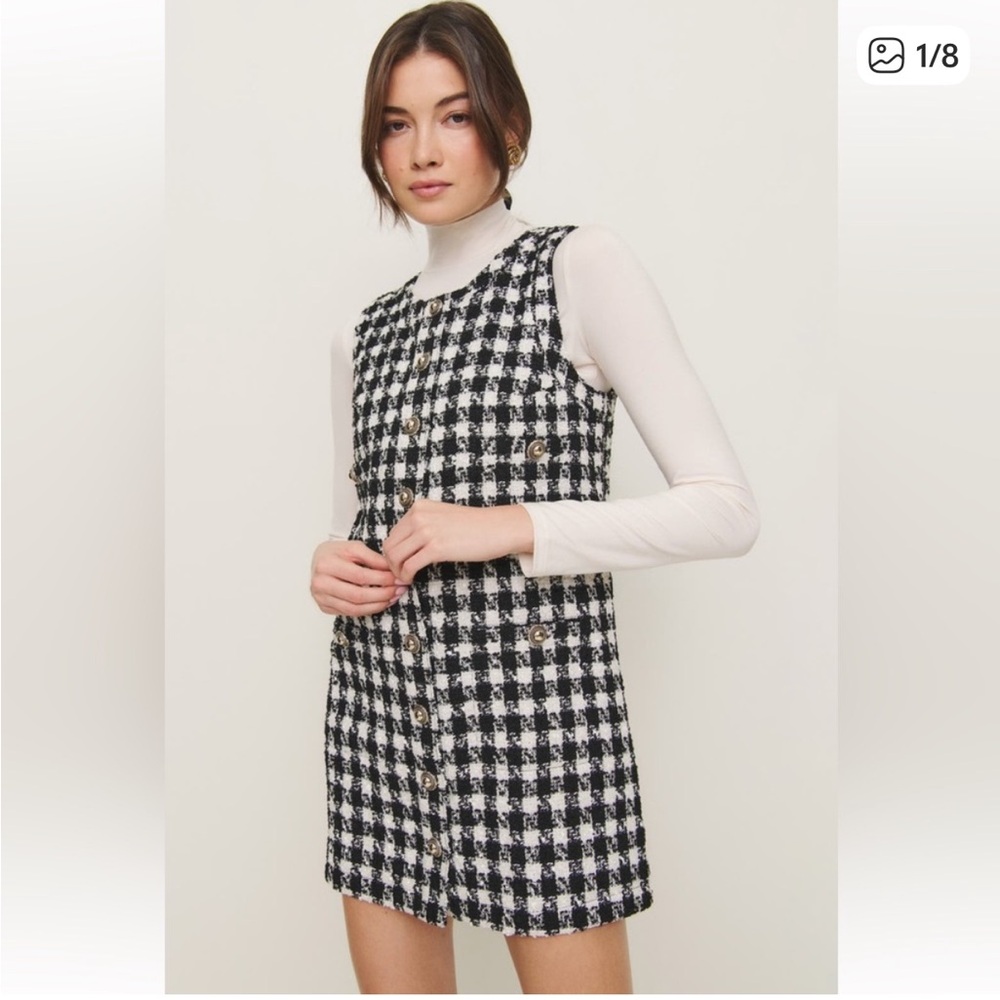 New  Chic and Classic Reformation Tropez Tweed Shift Dress Black Checkered